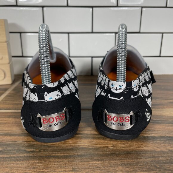 Skechers BOBS Plush Happy Meow Womens Size 7 Shoes Black White Slip On Flats - Picture 4 of 14